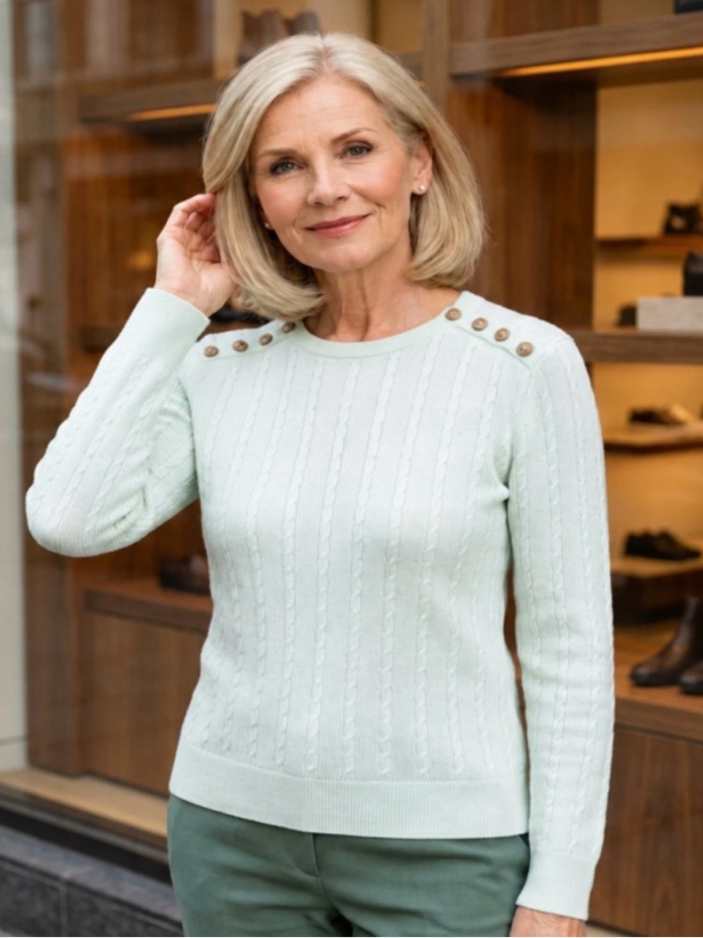 Banana Republic Petite Cable Knit Sweater Light Green